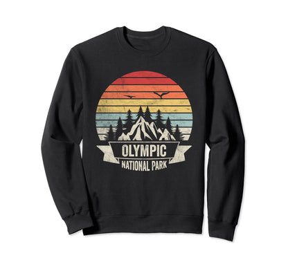 Olympic National Park Map Sunset Sweatshirt - Aesthetic Graphic Men Women