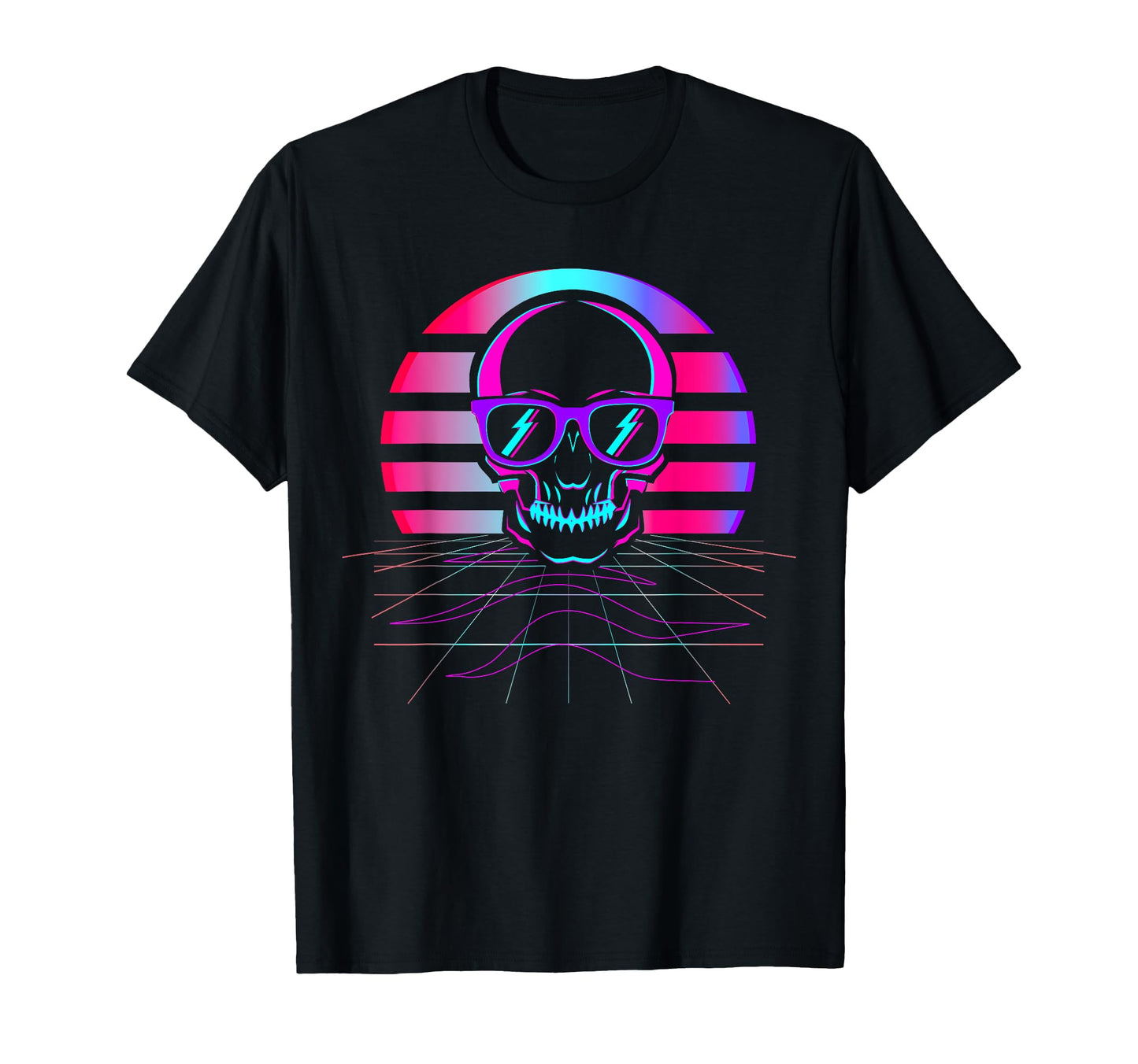Synth Pop 80S 90S Aesthetic Skull T-Shirt - Graphic Print for Adults
