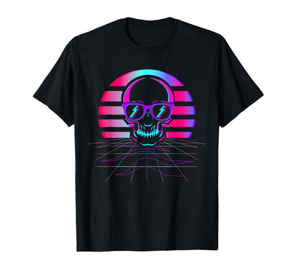 Synth Pop 80S 90S Aesthetic Skull T-Shirt - Graphic Print for Adults