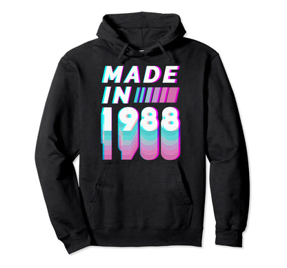 Made 1988 Vaporwave Aesthetic 33Rd Birthday Hoodie - Graphic Print Unisex