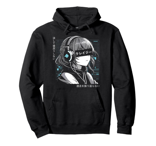 Anime Headphone Vaporwave Aesthetic Hoodie - Fun Novelty Design Men Women