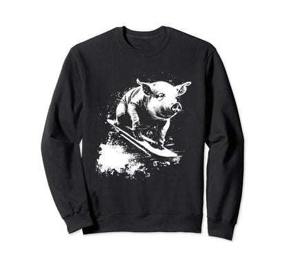 Funny Pig Riding Skateboard 90S Grunge Sweatshirt - Novelty Apparel Unisex