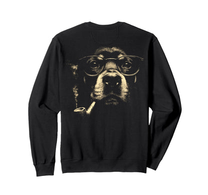 Rottweiler Glasses Smoking Pipe Meme Sweatshirt - Novelty Apparel Unisex