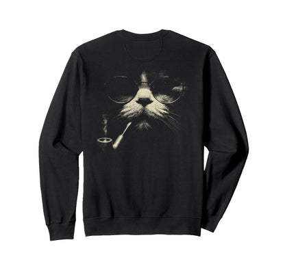 Tabby Cat Smoking Cigarette Grunge Sweatshirt - Minimalist Print Men Women