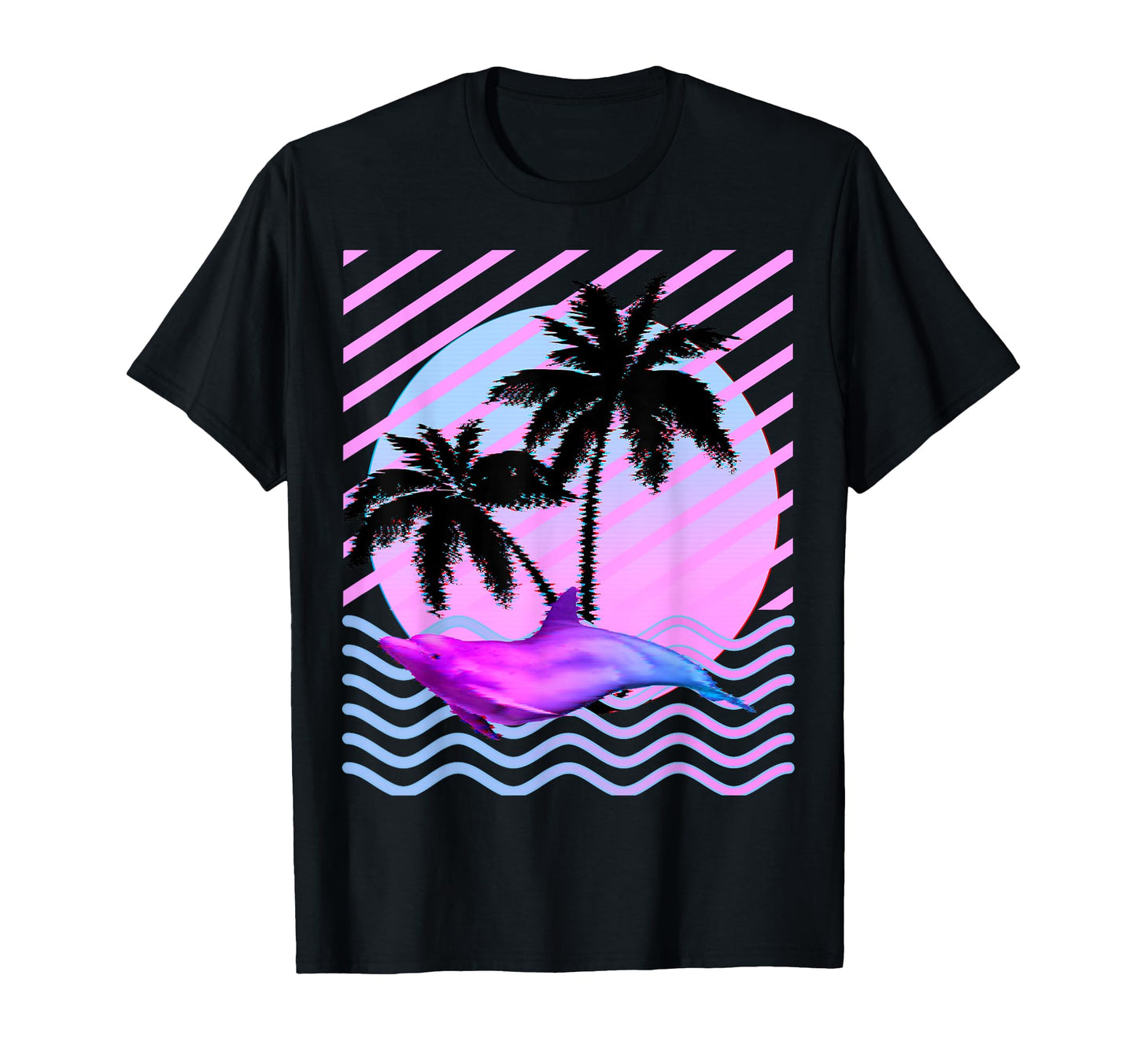 Palm Tree And Vaporwave Dolphin T-Shirt - Novelty Apparel Men Women