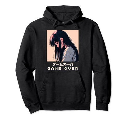 90S Japanese Sad Anime Game Over Vaporwave Hoodie - Unique Graphic Unisex