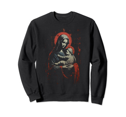 Mary Jesus Distressed 90S Goth Sweatshirt - Minimalist Print for Adults
