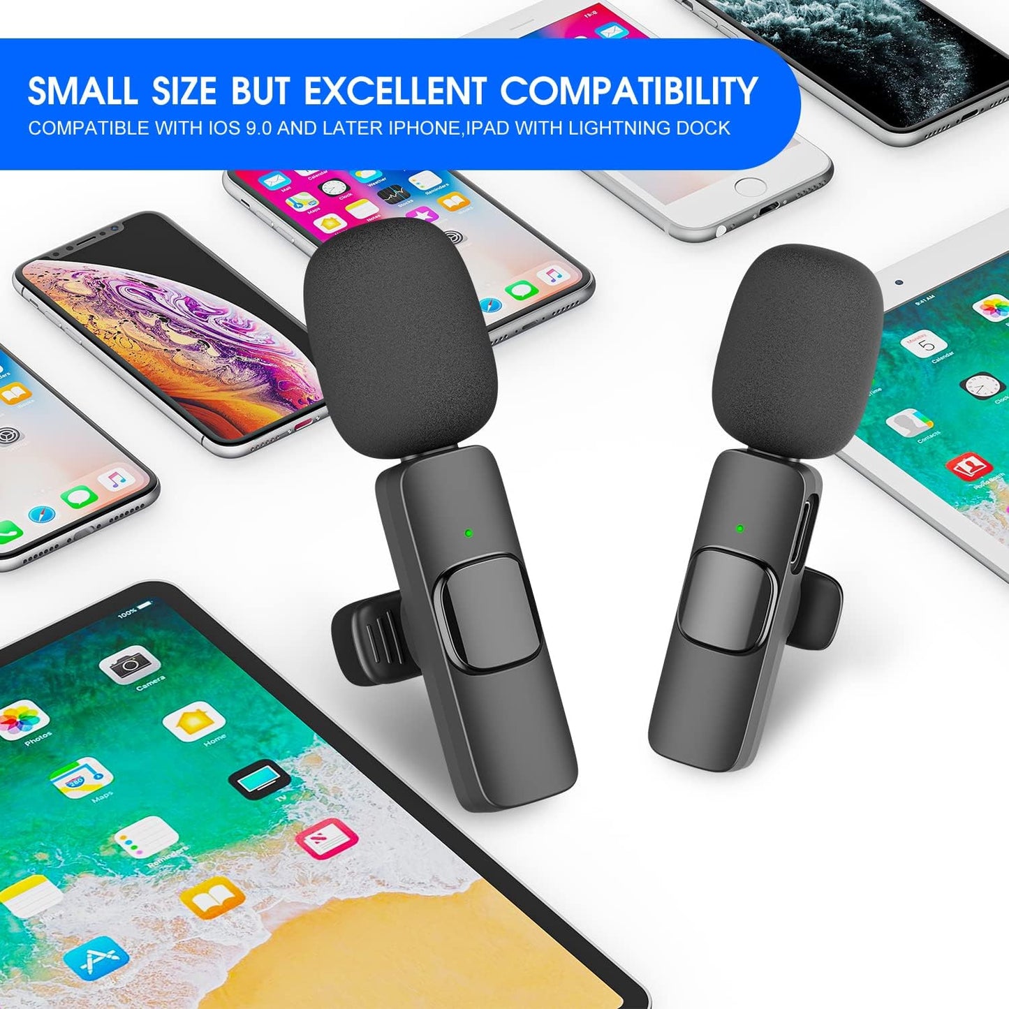 Wireless Lavalier Microphone for iPhone iPad Dual Clip On Mic 2 Pack Lightning