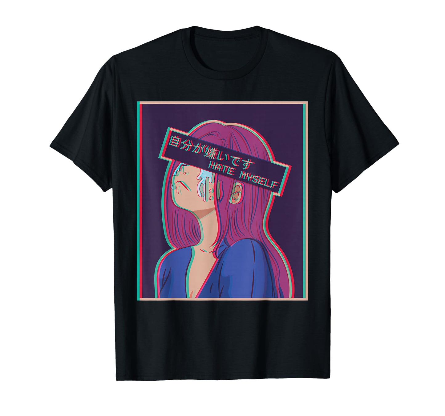 Hate Myself Sad Anime Japanese T-Shirt - Casual Everyday Wear Men Women