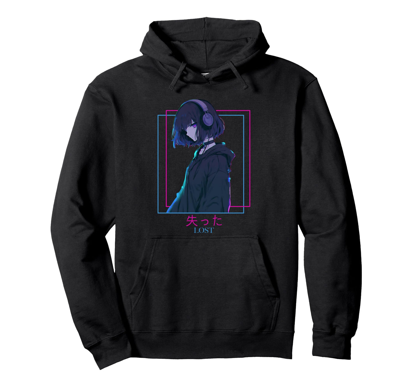 Lost Sad Anime Wearing Headphone Hoodie - Graphic Print for Adults