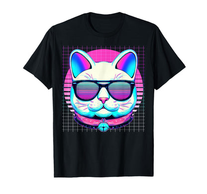 Maneki Neko Sunglasses Japanese Cat T-Shirt - Graphic Print Men Women