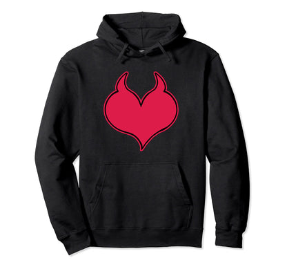 Devil Red Heart Horns Soft Grunge Goth Hoodie - Minimalist Print Men Women