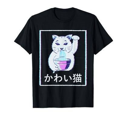 Maneki Neko Cat Ramen Noodles T-Shirt - Casual Everyday Wear Unisex