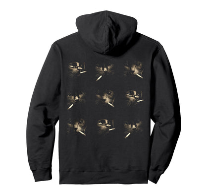 Funny Edgy Smoking Cat Meme 3X3 Grid 90S Hoodie - Fun Novelty Design Unisex