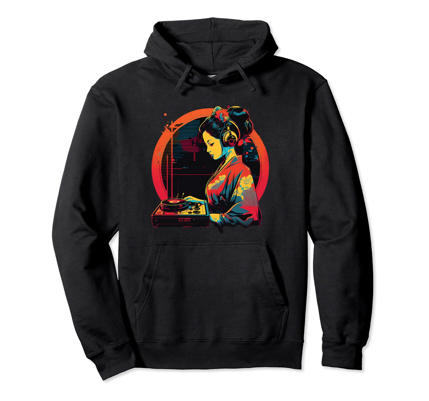 Geisha Dj Edm Japanese Kimono Vaporwave Hoodie - Trendy Graphic Men Women