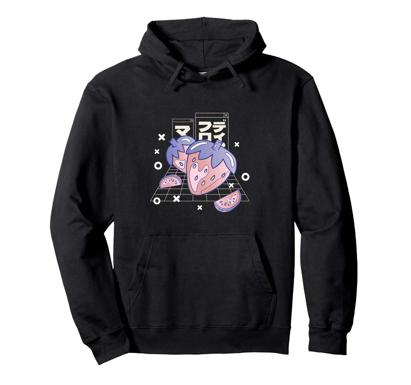 Strawberry Japanese Letters Hoodie - Fun Novelty Design for Adults