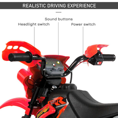 Kids 6V Electric Ride-On Motorcycle With Training Wheels, Battery-Powered, Red