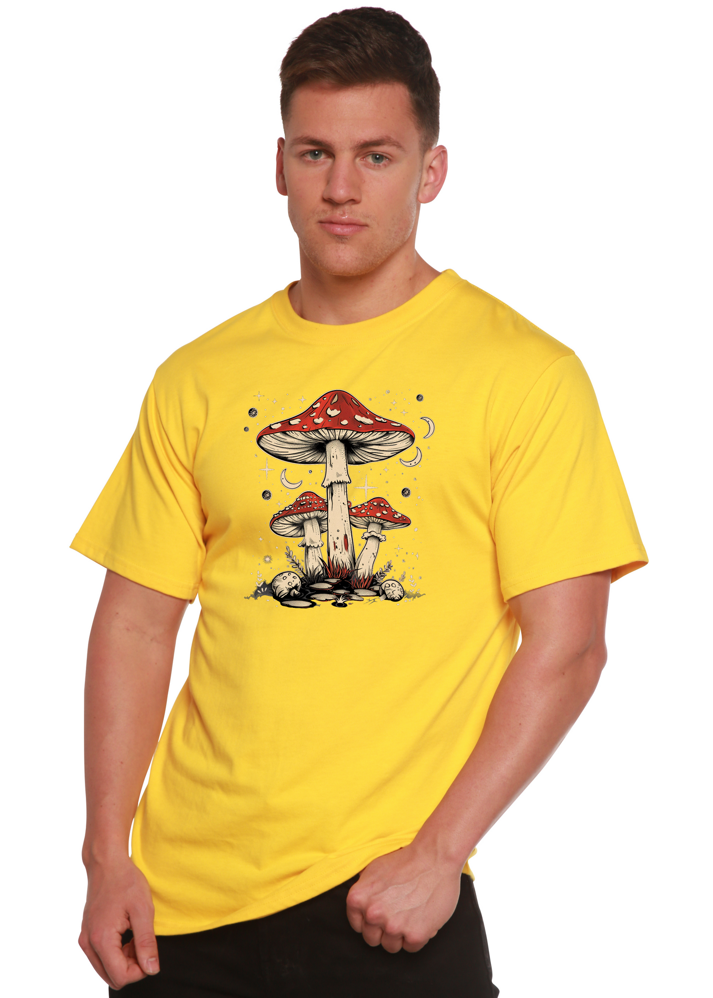 Boho Retro Hippie Mushrooms Natural Unisex Bamboo/Cotton Graphic T-Shirt