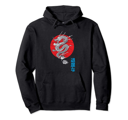 Japanese Asethetic Dragon Grunge Kanji Hoodie - Graphic Print for Adults