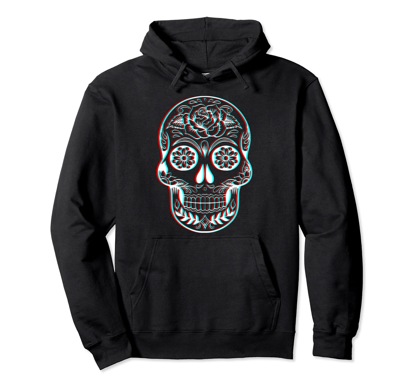 Mexican Skull Glitch Vaporwave Hoodie - Trendy Graphic for Adults