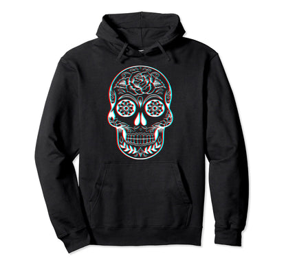 Mexican Skull Glitch Vaporwave Hoodie - Trendy Graphic for Adults