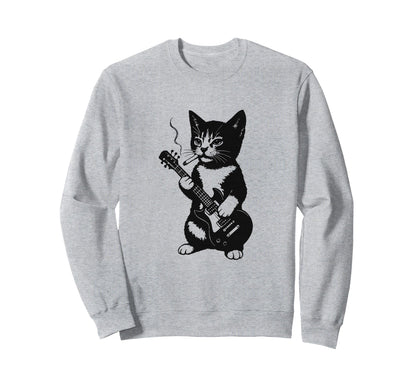 Smoking Cat Punk Rock Y2K Kitten Sweatshirt - Streetwear Style for Adults