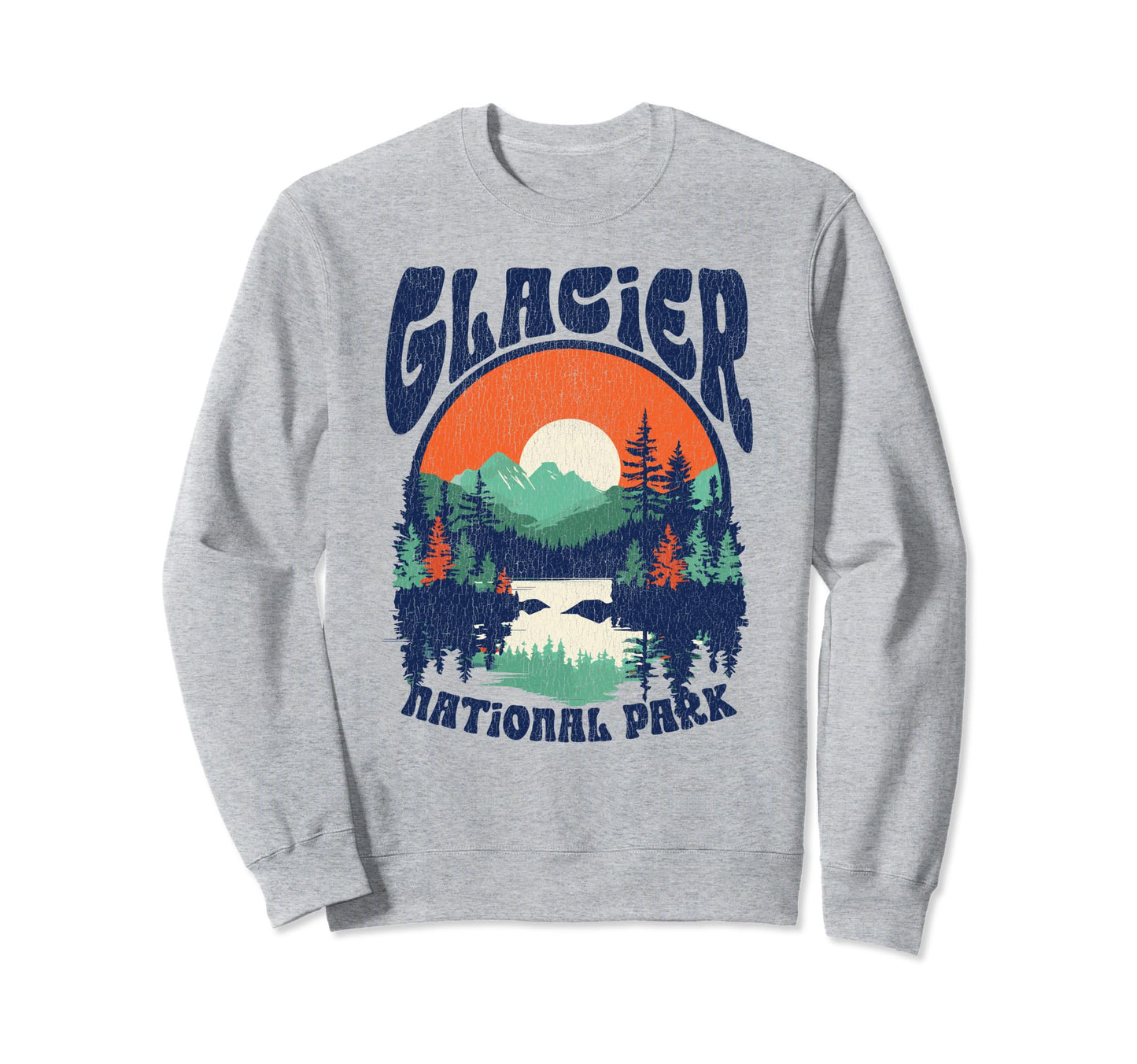 Distressed Glacier National Park 80S Sweatshirt - Custom Art Print Unisex