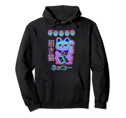 Cat Japanese Welcome Vaporwave Aesthetic Hoodie - Aesthetic Graphic Unisex