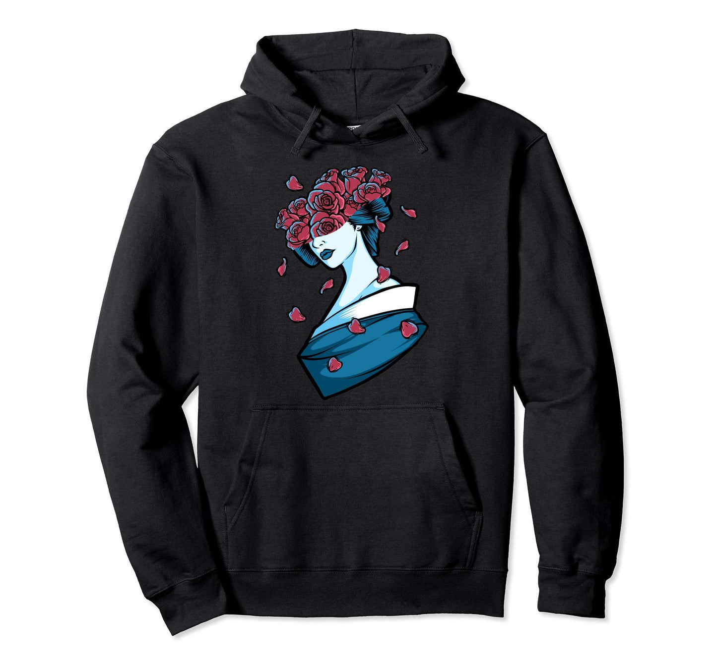 Geisha Cherry Red Roses Grunge Japanese Hoodie - Unique Graphic Men Women