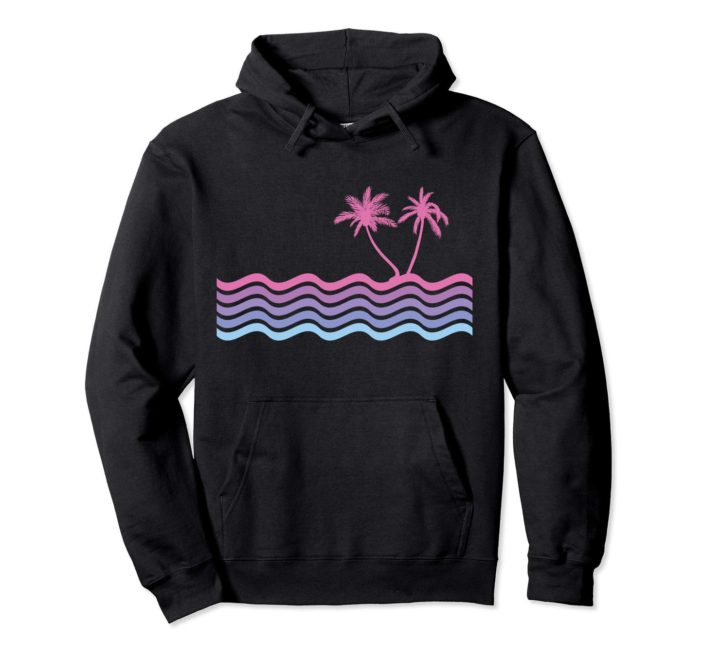 Vaporwave Aesthetic Wave Palm Tree Hoodie - Novelty Apparel Unisex