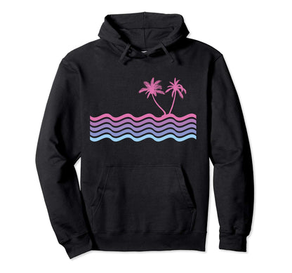 Vaporwave Aesthetic Wave Palm Tree Hoodie - Novelty Apparel Unisex