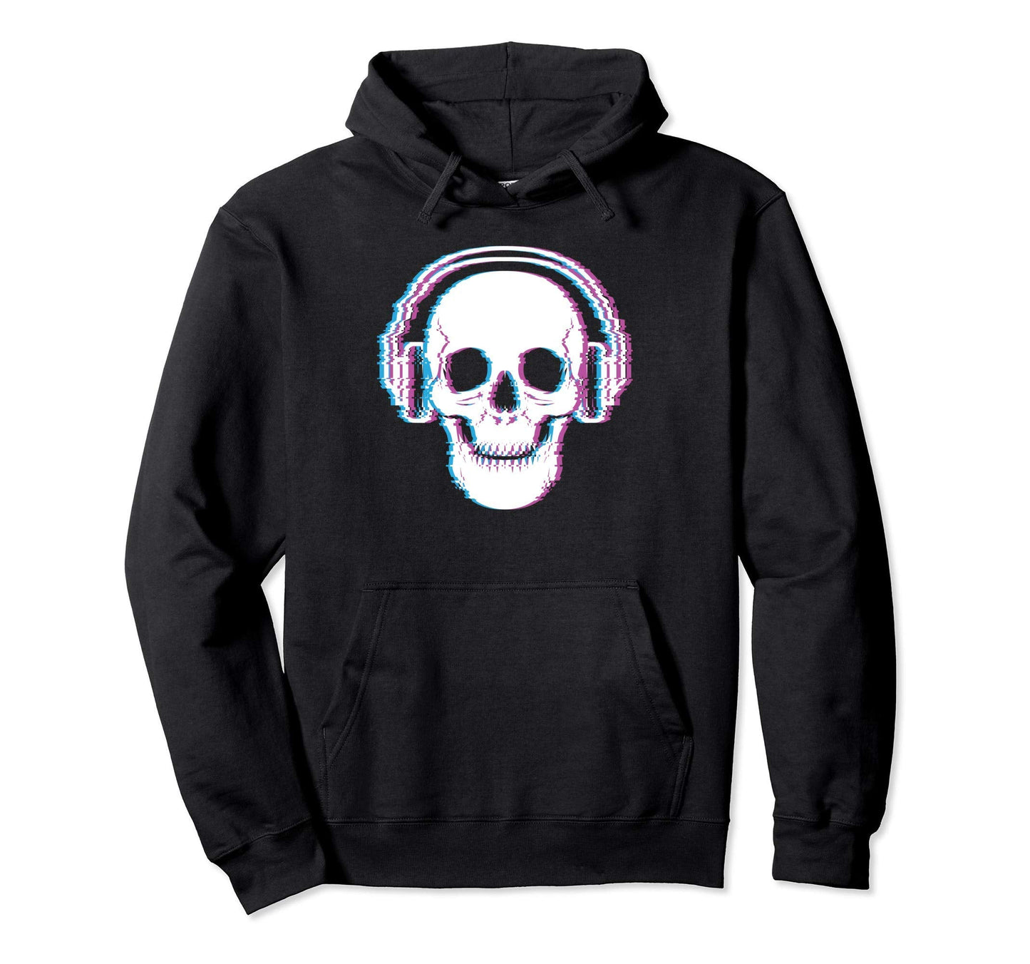 Vaporwave Skull Glitch Art Aesthetic Hoodie - Novelty Apparel for Adults