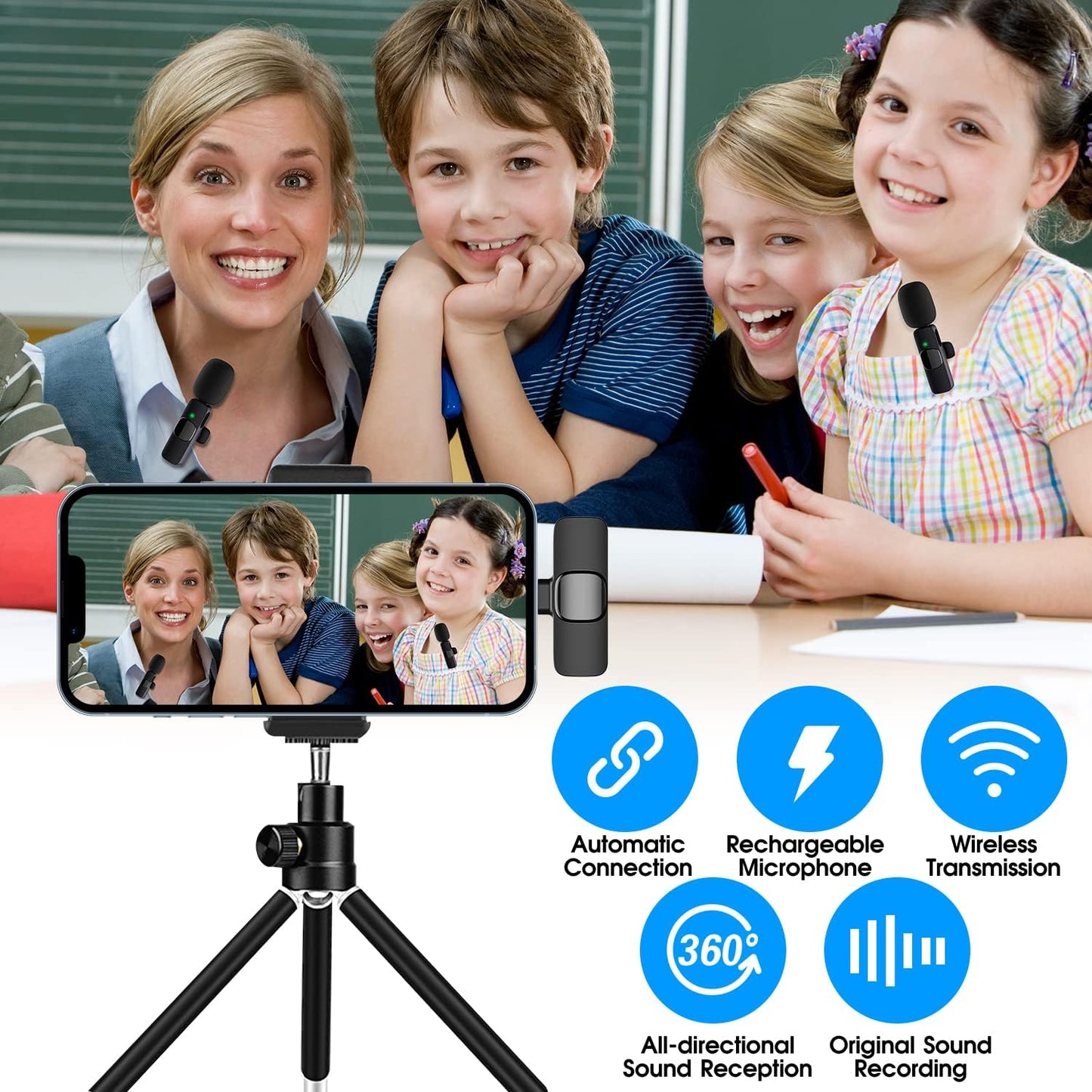 Wireless Lavalier Microphone for iPhone iPad Dual Clip On Mic 2 Pack Lightning