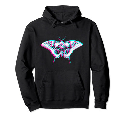 Aesthetic Pastel Goth Butterfly Skull Glitch Hoodie - Trendy Graphic Unisex