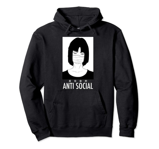 Anti Social Japanese Kanji Text Aesthetic Hoodie - Trendy Graphic Unisex