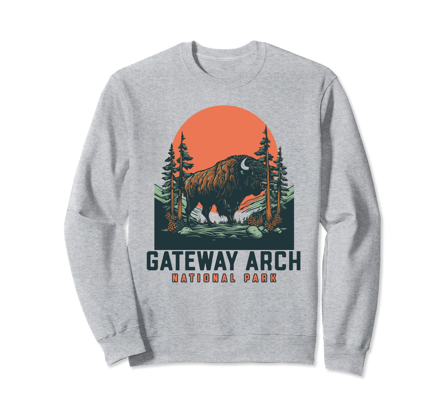 Gateway Arch National Park Bison Sweatshirt - Trendy Graphic for Adults