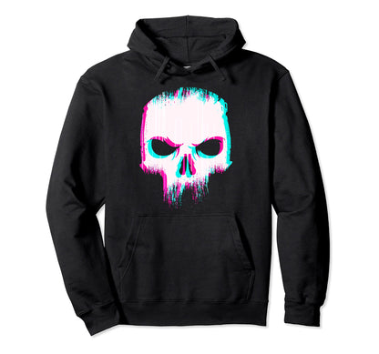 Aesthetic Skull Glitch Minimal Pastel Hoodie - Graphic Print for Adults
