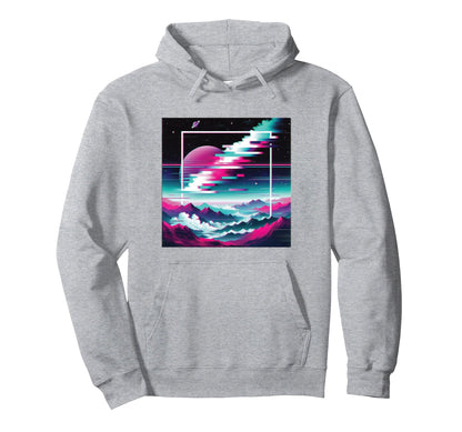 Vaporwave Aesthetic Vibrant Glitch Hoodie - Custom Art Print for Adults