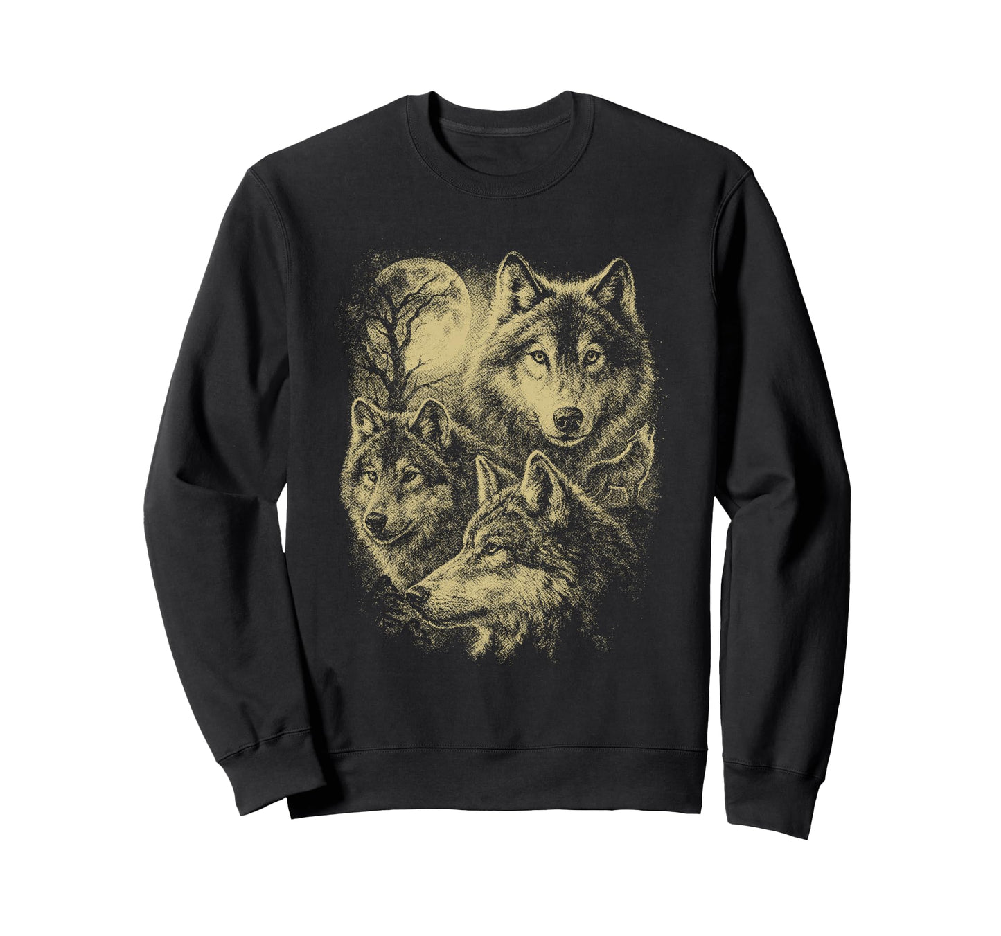 Wolf 90S Under Moon Grunge Wolf Sweatshirt - Novelty Apparel for Adults