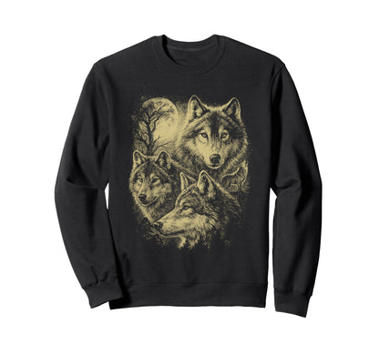 Wolf 90S Under Moon Grunge Wolf Sweatshirt - Novelty Apparel for Adults