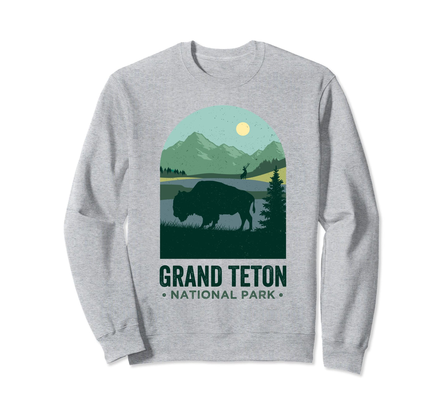 Grand Tetons Bison Buffalo Grand Sweatshirt - Fun Novelty Design Men Women