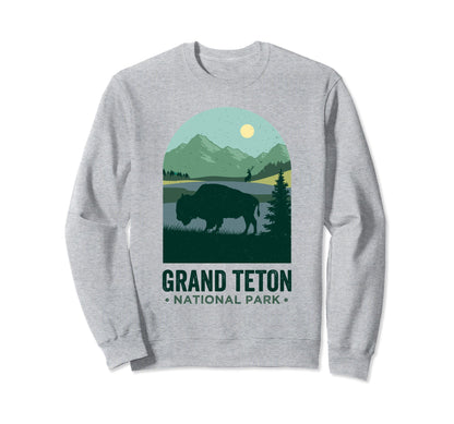 Grand Tetons Bison Buffalo Grand Sweatshirt - Fun Novelty Design Men Women