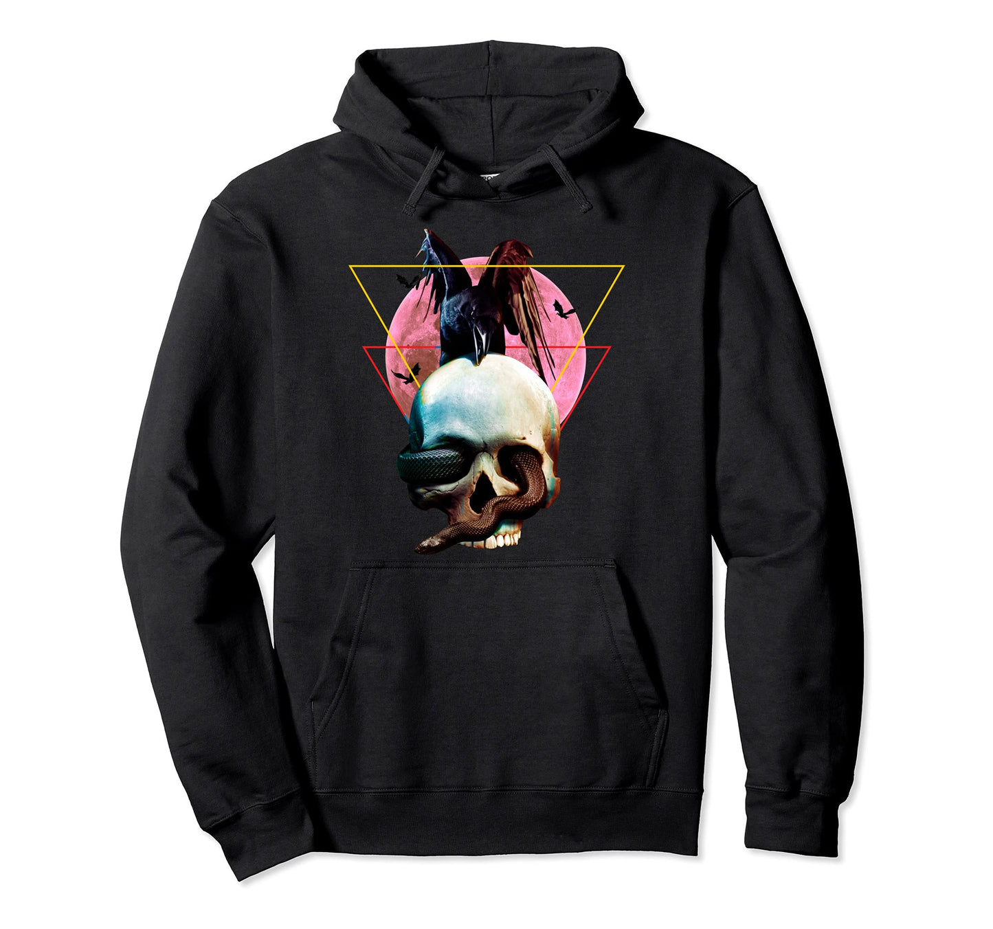 Vaporwave Skull Crow Raven Snake Hoodie - Minimalist Print Men Women
