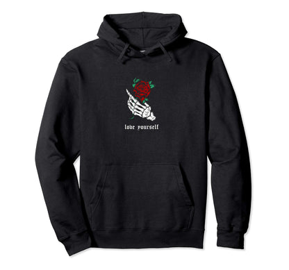 Love Yourself Skeleton Hand Rose Hoodie - Casual Everyday Wear for Adults