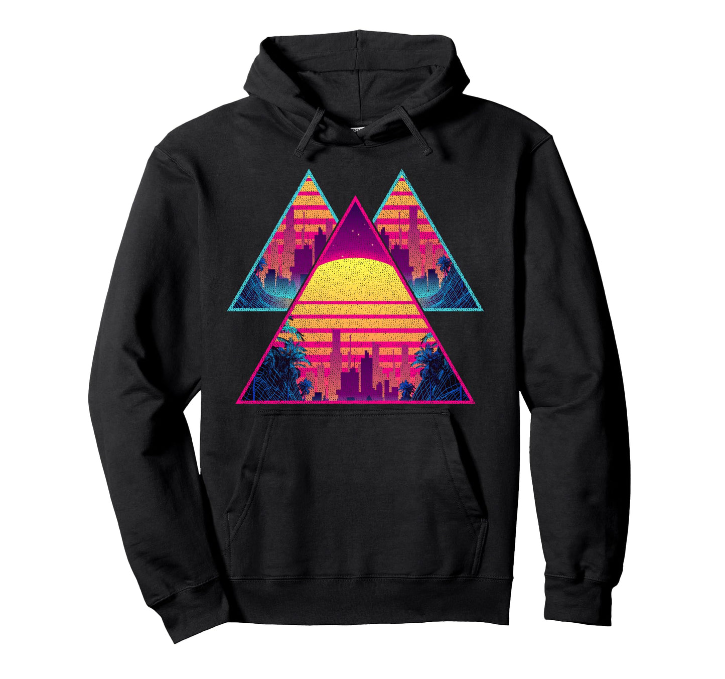 80S Vaporwave Aesthetic Skyline Hoodie - Minimalist Print for Adults