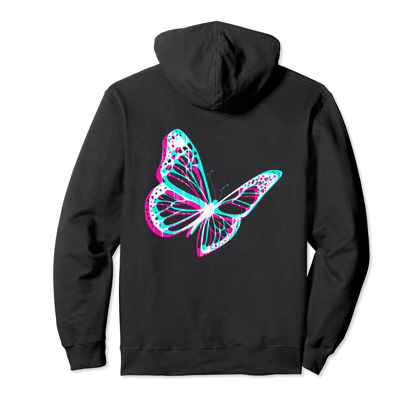 Aesthetic Butterfly Glitch E E Back Hoodie - Graphic Print Men Women
