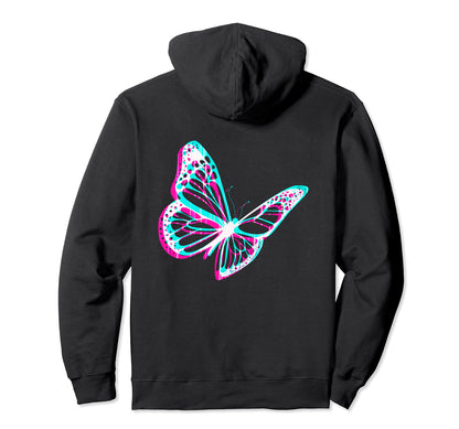 Aesthetic Butterfly Glitch E E Back Hoodie - Graphic Print Men Women