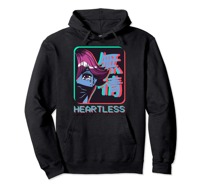 Sad Anime Heartless Japanese Text Hoodie - Novelty Apparel for Adults