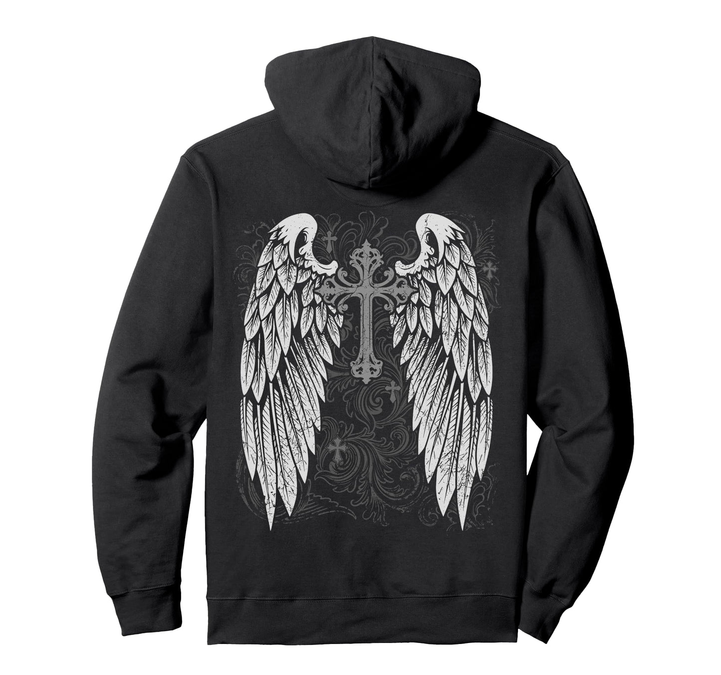 Grunge Wings Angel Back Cross Y2K Hoodie - Custom Art Print for Adults