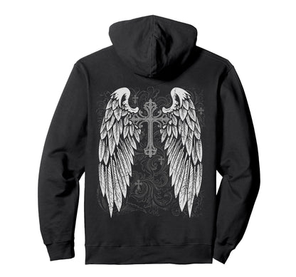 Grunge Wings Angel Back Cross Y2K Hoodie - Custom Art Print for Adults